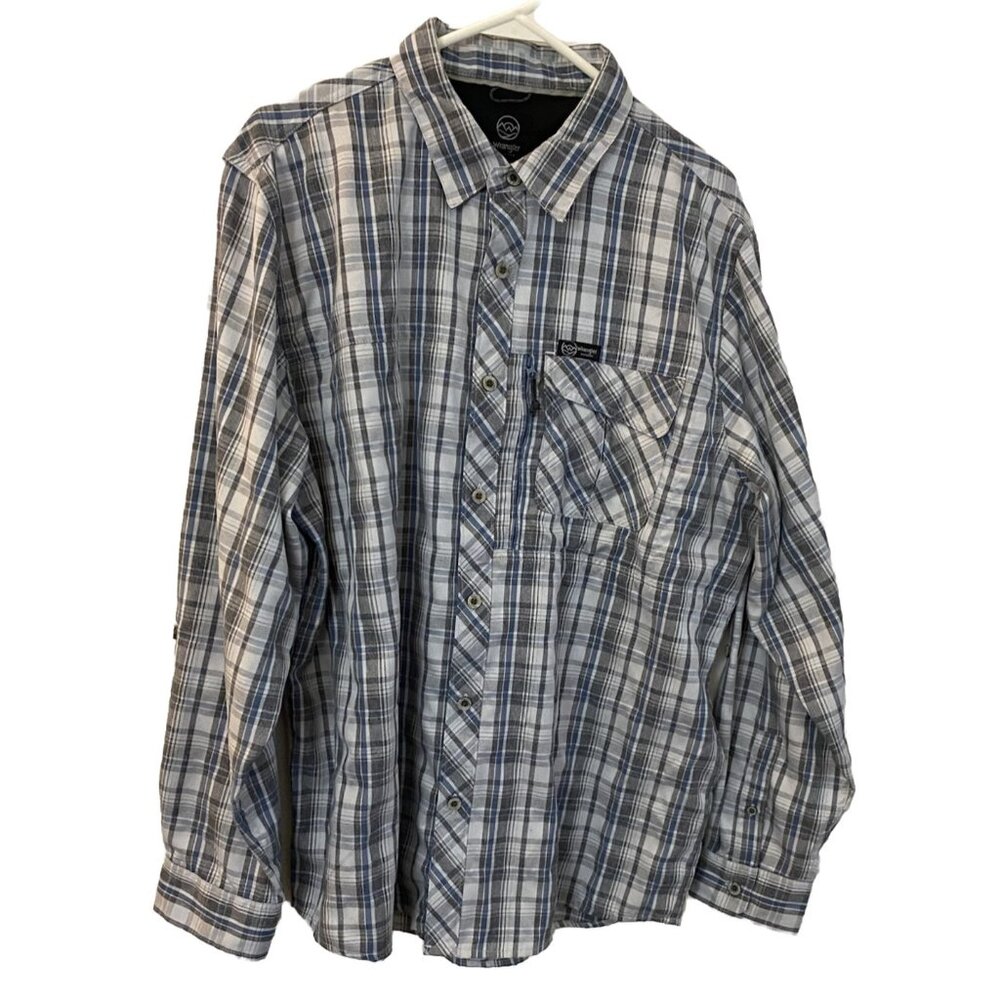 Wrangler Men's Shirt Sz XL Gray Plaid Long Sleeve Outdoor Pockets Western Vent